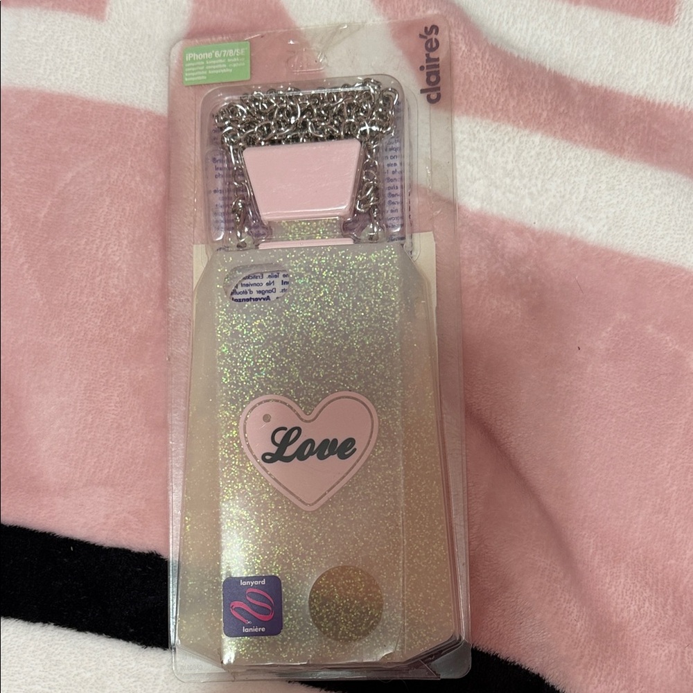 Claire's Shimmering Gold Phone Case with Pink Heart